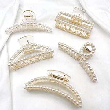 Stylish Pearl Hair Clips Set for Women and Girls - 5pcs