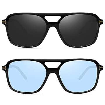 MEETSUN Retro Square 70s Aviator Sunglasses for Women Men Vintage Double Bridge Sun Glasses UV 400 P...