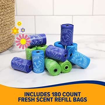 Arm & Hammer Easy-Tear Disposable Dog And Cat Waste Bags With Activated Baking Soda, 180 Dog Poop Ba...