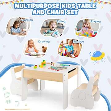 HONEY JOY Kids Table and Chair Set - 4-in-1 Activity Table and 2 Chairs for Creative Play