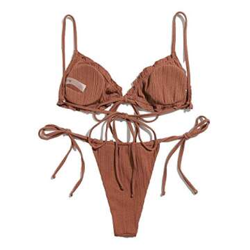 Lilosy Sexy Ribbed Ruffle G String Bikini Swimsuit