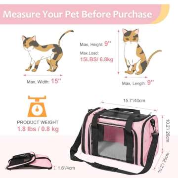 Discala Cat Dog Carrier - Up to 15 Lbs TSA Approved Soft Sided Carrier for Small Pets