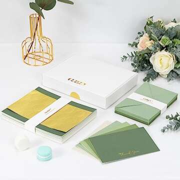 Crisky Shade of Sage Green Thank You Cards (50 Pack) with Craft Envelopes & Stickers Printable Greeting Cards Bulk for Birthday, Baby Shower,Bridal Shower, Wedding, Graduation.