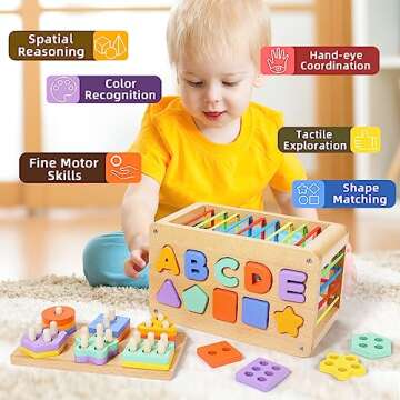 Montessori Toys for 1 Year Old - Educational Wooden Sorter Cube