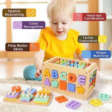 Montessori Toys for 1 Year Old - Educational Wooden Sorter Cube