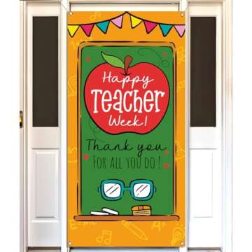 Sunwer Happy Teacher Week Door Cover May Thank You Teachers Decoration School Classroom Front Porch Sign Backdrop Banner