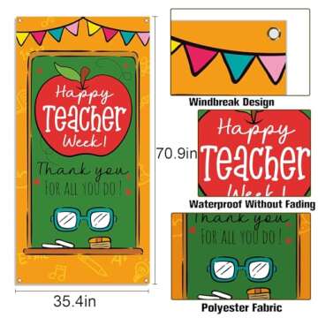 Sunwer Happy Teacher Week Door Cover May Thank You Teachers Decoration School Classroom Front Porch Sign Backdrop Banner