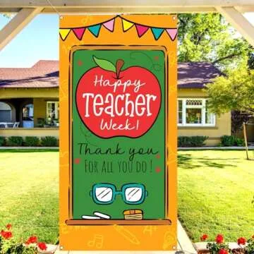Sunwer Happy Teacher Week Door Cover May Thank You Teachers Decoration School Classroom Front Porch Sign Backdrop Banner