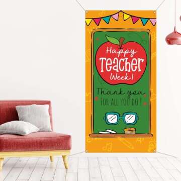 Sunwer Happy Teacher Week Door Cover May Thank You Teachers Decoration School Classroom Front Porch Sign Backdrop Banner