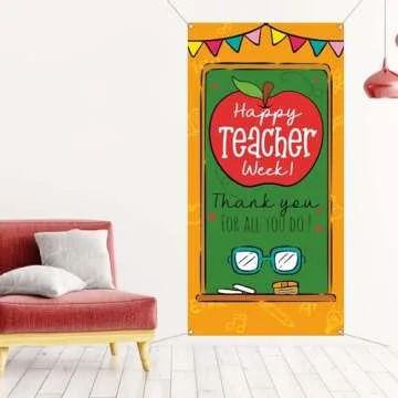Sunwer Happy Teacher Week Door Cover May Thank You Teachers Decoration School Classroom Front Porch Sign Backdrop Banner
