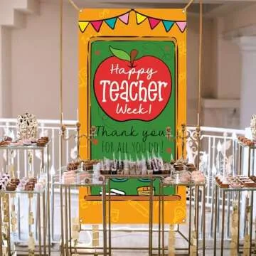 Sunwer Happy Teacher Week Door Cover May Thank You Teachers Decoration School Classroom Front Porch Sign Backdrop Banner