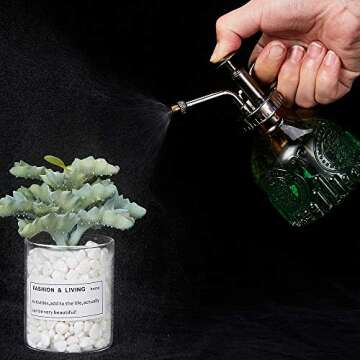 Ebristar Glass Vintage Plant Spritzer Spray Bottle, Succulent Watering Bottle with Top Pump, Small Plant Sprayer Mister Watering Can for Indoor Outdoor House Plant - Green Brown Gradient