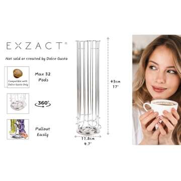 EXZACT Coffee Capsule Holder Compatible with Dolce Gusto, Not Sold or Ceated by Dolce Gusto, Rotating Coffee Pods Stands Holder (Max Capacity: 32)