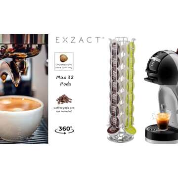 EXZACT Coffee Capsule Holder Compatible with Dolce Gusto, Not Sold or Ceated by Dolce Gusto, Rotating Coffee Pods Stands Holder (Max Capacity: 32)