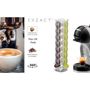 EXZACT Coffee Capsule Holder Compatible with Dolce Gusto, Not Sold or Ceated by Dolce Gusto, Rotating Coffee Pods Stands Holder (Max Capacity: 32)