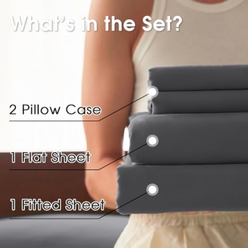 USXIBEI Queen Size 4 Piece Sheet Set - Comfy Breathable & Cooling Bed Sheets Set, Soft and Wrinkle F...
