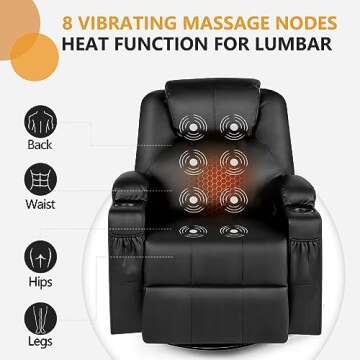Esright Massage Recliner Chair Heated Composite Materials Ergonomic Lounge 360 Degree Swivel, 1 Chair, Black
