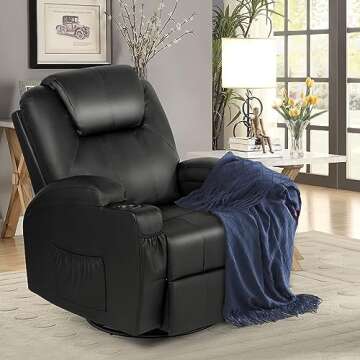 Esright Massage Recliner Chair Heated Composite Materials Ergonomic Lounge 360 Degree Swivel, 1 Chair, Black