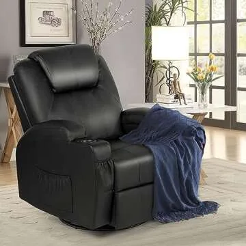 Esright Massage Recliner Chair Heated Composite Materials Ergonomic Lounge 360 Degree Swivel, 1 Chair, Black