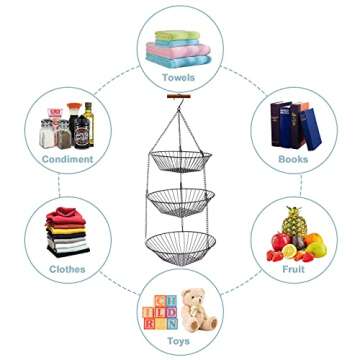 JUNCHU CHERRY 3-Tier Kitchen Wire Storage Basket Hanging Basket Fruit Storage