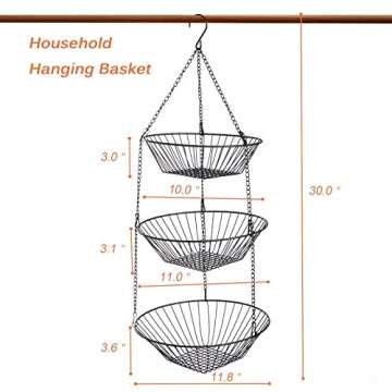 JUNCHU CHERRY 3-Tier Kitchen Wire Storage Basket Hanging Basket Fruit Storage