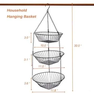 JUNCHU CHERRY 3-Tier Kitchen Wire Storage Basket Hanging Basket Fruit Storage