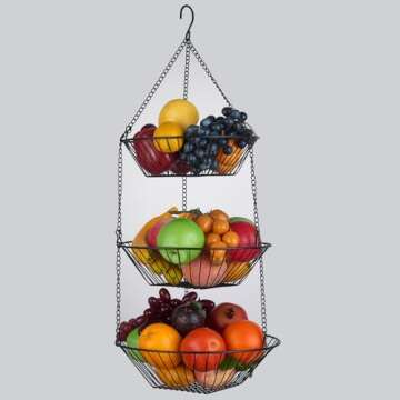 JUNCHU CHERRY 3-Tier Kitchen Wire Storage Basket Hanging Basket Fruit Storage