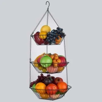 JUNCHU CHERRY 3-Tier Kitchen Wire Storage Basket Hanging Basket Fruit Storage