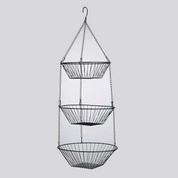 JUNCHU CHERRY 3-Tier Kitchen Wire Storage Basket Hanging Basket Fruit Storage