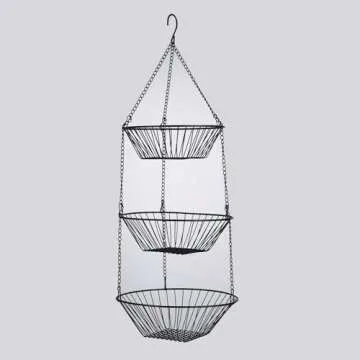 JUNCHU CHERRY 3-Tier Kitchen Wire Storage Basket Hanging Basket Fruit Storage