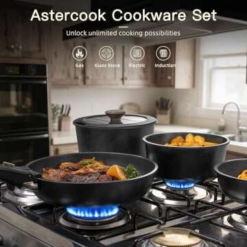Astercook 21 Pcs Pots and Pans Set Non Stick, Ceramic Cookware Set with Removable Handles