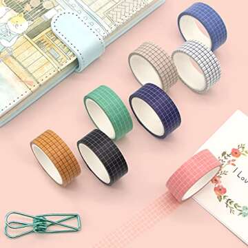 Grid Washi Tape Set - 27 Rolls of 15 mm Wide Decorative Masking Tapes for Bullet Journals Supplies, DIY Decor Planners, Scrapbooking Adhesive School/Party Supplies