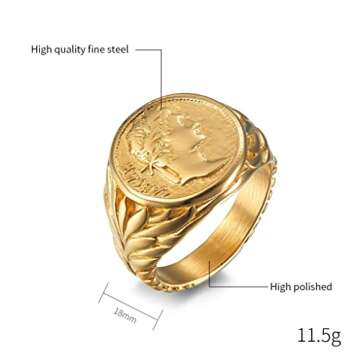 ANIEJUFI Stainless Steel Vintage Signet Rings for Men Women Roman Empire Caesar The Great Coin State...