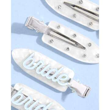 xo, Fetti Bride Beauty Clips - 4 pc | Bachelorette Party, Blue White Bridal Hair Clip, Wedding Get Ready With Me, Bridal Shower Favor, Wedding Accessory