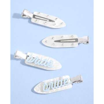 xo, Fetti Bride Beauty Clips - 4 pc | Bachelorette Party, Blue White Bridal Hair Clip, Wedding Get Ready With Me, Bridal Shower Favor, Wedding Accessory