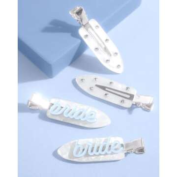 xo, Fetti Bride Beauty Clips - 4 pc | Bachelorette Party, Blue White Bridal Hair Clip, Wedding Get Ready With Me, Bridal Shower Favor, Wedding Accessory
