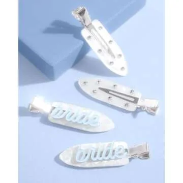 xo, Fetti Bride Beauty Clips - 4 pc | Bachelorette Party, Blue White Bridal Hair Clip, Wedding Get Ready With Me, Bridal Shower Favor, Wedding Accessory