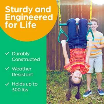 Jungle Gym Kingdom Swing Sets for Backyard, Monkey Bars & Swingset Accessories - Set Includes 18" Trapeze Swing Bar & 48" Heavy Duty Chain with Locking Carabiners - Outdoor Play Equipment (Green)