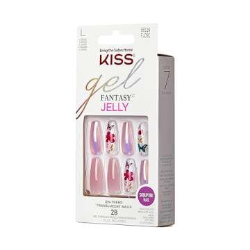 KISS Jelly Fantasy Sculpted Ready-To-Wear Fake Nails,- Jelly Cookie, Flowery, Long, Coffin Shaped, S...