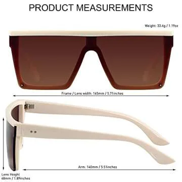LYZOIT Square Oversized Sunglasses for Women Men Big Flat Top 2 pack Fashion Shield Large UV Protection Rimless Shade Beige Cream Sun glasses