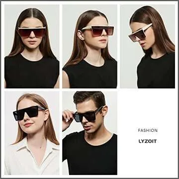 LYZOIT Square Oversized Sunglasses for Women Men Big Flat Top 2 pack Fashion Shield Large UV Protection Rimless Shade Beige Cream Sun glasses