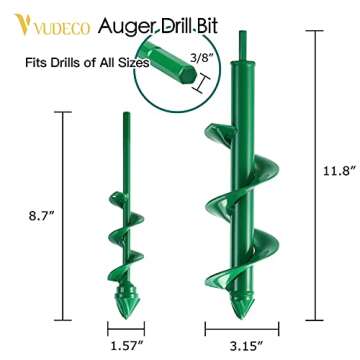 VUDECO Garden Auger Drill Bit for Planting 2 PCS, Bulb Planter Tool, Auger Post Hole Digger, Easy Ga...