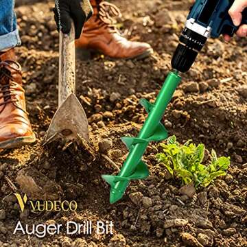 VUDECO Garden Auger Drill Bit for Planting 2 PCS, Bulb Planter Tool, Auger Post Hole Digger, Easy Garden Drill Auger Bit Planting, Spiral Drill Bit, Earth Planting Auger for Cordless Drill - Green
