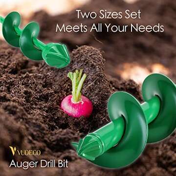 VUDECO Garden Auger Drill Bit for Planting 2 PCS, Bulb Planter Tool, Auger Post Hole Digger, Easy Garden Drill Auger Bit Planting, Spiral Drill Bit, Earth Planting Auger for Cordless Drill - Green