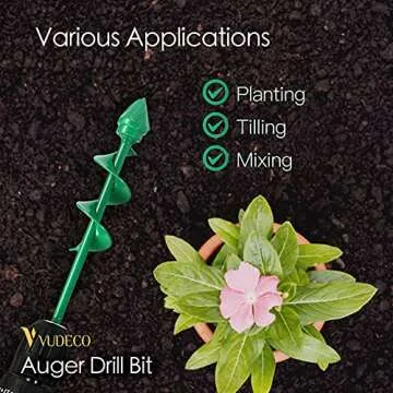 VUDECO Garden Auger Drill Bit for Planting 2 PCS, Bulb Planter Tool, Auger Post Hole Digger, Easy Garden Drill Auger Bit Planting, Spiral Drill Bit, Earth Planting Auger for Cordless Drill - Green