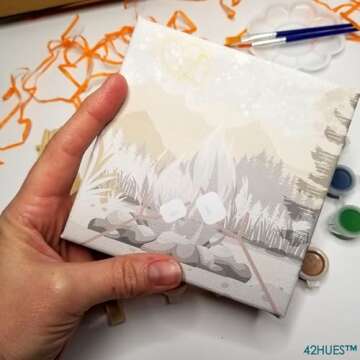 42HUES Couples Painting Kit Date Night - at Home Sip and Paint Kit for Adults and Kids - Pre Drawn Stretched Canvas for Date Night Party and Valentines Day - 5x5 inch - 2 Pack Bundle (S'Mores)