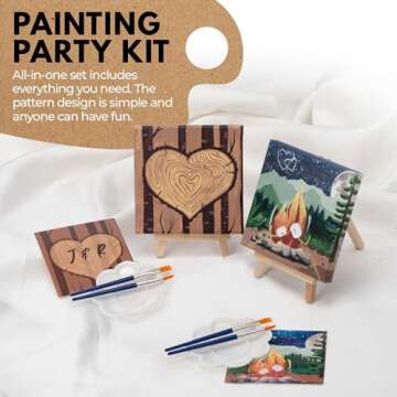 42HUES Couples Painting Kit Date Night - at Home Sip and Paint Kit for Adults and Kids - Pre Drawn Stretched Canvas for Date Night Party and Valentines Day - 5x5 inch - 2 Pack Bundle (S'Mores)