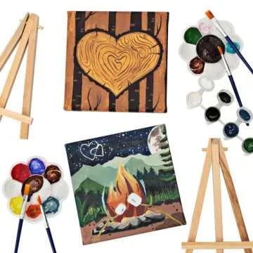 42HUES Couples Painting Kit Date Night - at Home Sip and Paint Kit for Adults and Kids - Pre Drawn Stretched Canvas for Date Night Party and Valentines Day - 5x5 inch - 2 Pack Bundle (S'Mores)