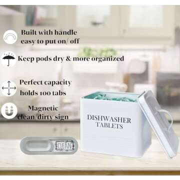 Farmhouse Dishwasher Pods Container with Lid – Metal Dishwasher Pod Holder for Kitchen Organizatio...