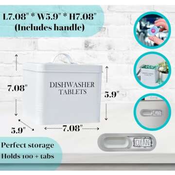 Farmhouse Dishwasher Pods Container with Lid – Metal Dishwasher Pod Holder for Kitchen Organization, Dish Pods Storage Box Holds Over 100 Pacs